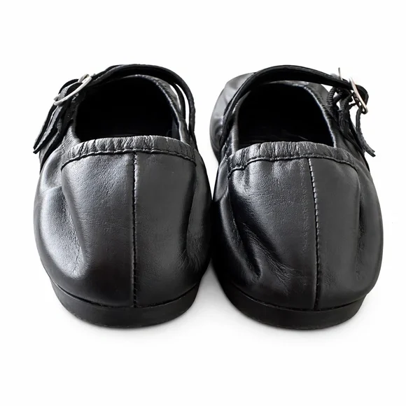 Free People Black Leather Double Strap Ballet Flats Size 9 Square Toe Mary Jane - Picture 4 of 8